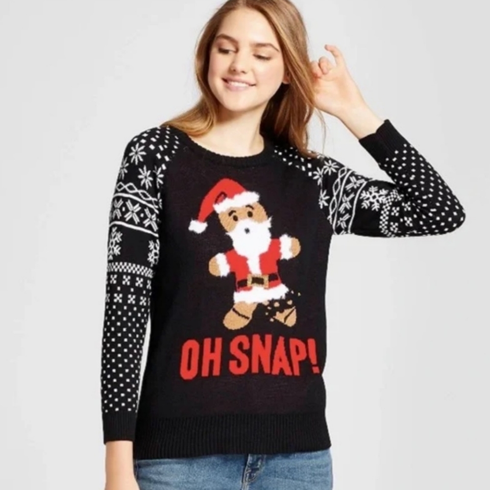 WELL WORN HOLIDAY SWEATER Black Size Medium Ugly Christmas Sweater Gingerbread